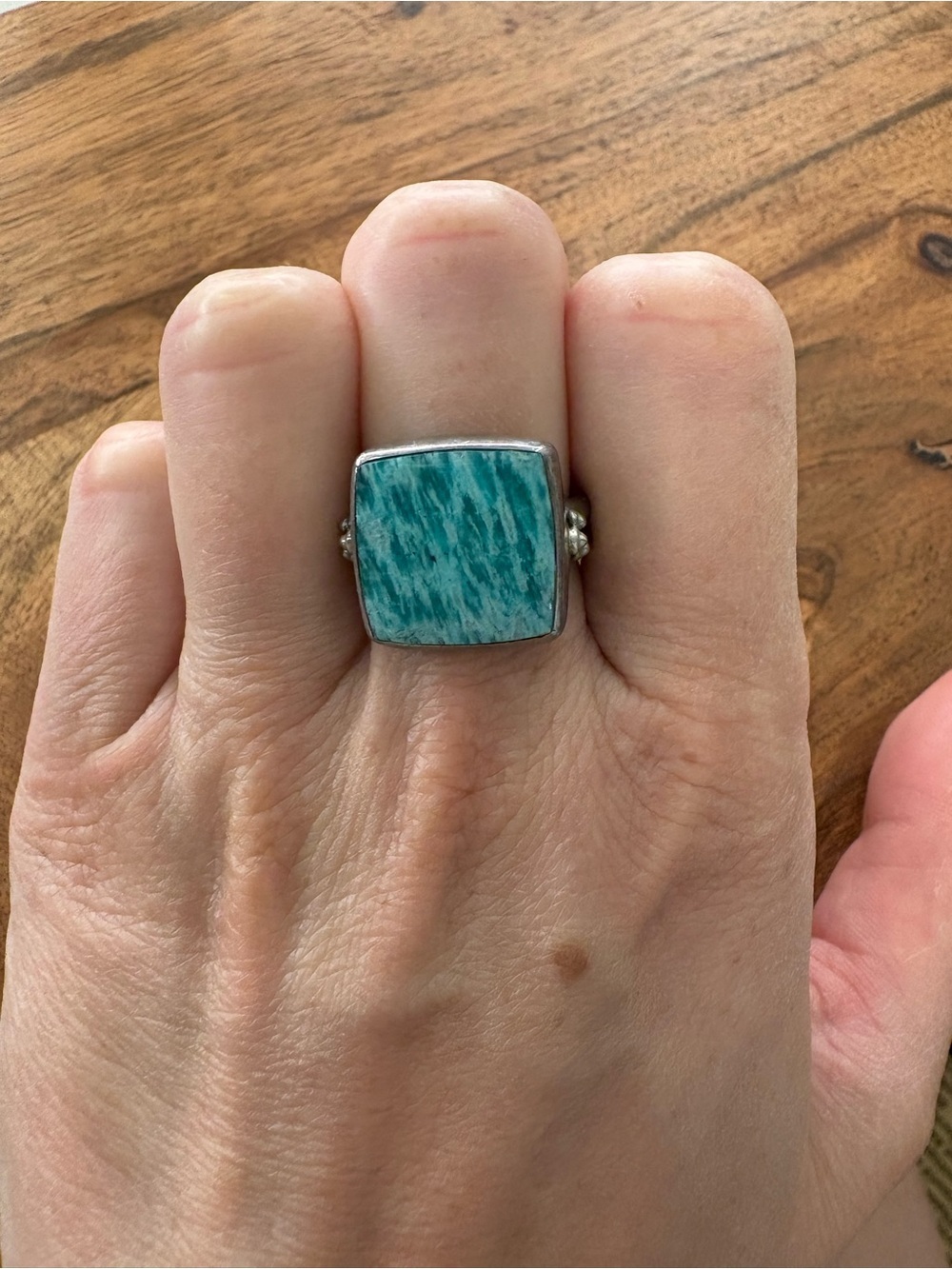 Chipita Sterling Silver Amazonite Square Ring - Turquoise - Size 7.5 - Picture 6 of 14